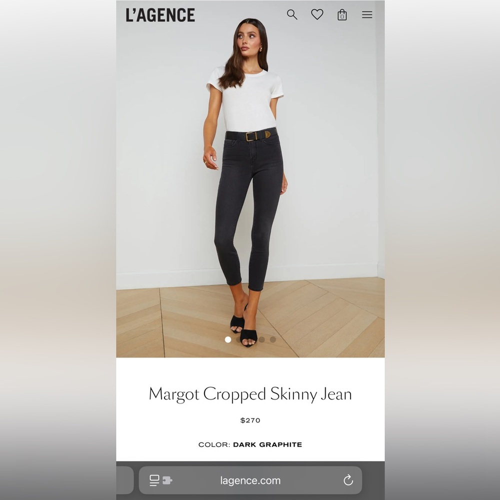 L'AGENCE Margot High Rise Cropped Skinny Jean in Dark Graphite Grey Size 25 - Picture 8 of 10